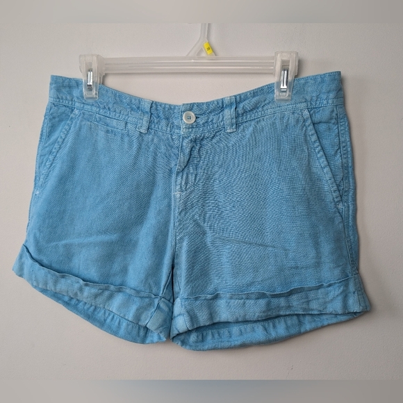 NWT 120% Lino Made In Italy Women Short 100% Linen Blue Size 42 Eur = Medium 32 - Picture 1 of 9